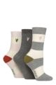 Women's 3 Pair Caroline Gardner Bamboo Ribbed Lightweight Lesiure Socks - Grey / Black Twist / Pink