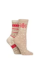 Women's 2 Pair Charnos Let it Snow & Fairisle Christmas Cotton Socks - Beige