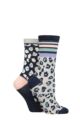 Ladies 2 Pair Charnos Animal and Stripe Bamboo Socks - Navy