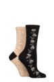 Ladies 2 Pair Charnos Floral Bamboo Socks - Beige