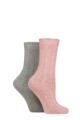 Ladies 2 Pair Charnos Cosy Bamboo Socks - Grey / Pink