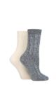 Ladies 2 Pair Charnos Cosy Bamboo Socks - Cream / Navy