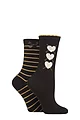 Women's 2 Pair Charnos Sparkle Stripes and Hearts Socks - Black