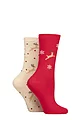 Women's 2 Pair Charnos Reindeer Socks - Red
