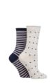 Ladies 2 Pair Charnos Organic Cotton Spot and Stripe Socks - White