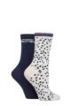 Ladies 2 Pair Charnos Organic Cotton Animal Print Socks - White