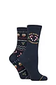 Women's 2 Pair Charnos Candy Cane and Christmas Pudding Socks - Navy