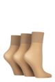 Ladies 3 Pair Charnos 15 Denier Sheer Ankle Highs - Champagne