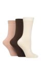 Women's 3 Pair Glenmuir Classic Plain Bamboo Socks - Cream / Brown / Salmon