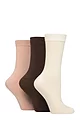 Women's 3 Pair Glenmuir Classic Plain Bamboo Socks - Cream / Brown / Salmon