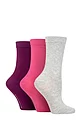 Women's 3 Pair Glenmuir Classic Plain Bamboo Socks - Grey / Pink / Purple