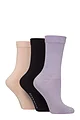 Women's 3 Pair Glenmuir Classic Plain Bamboo Socks - Purple / Navy / Pink