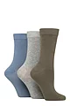 Women's 3 Pair Glenmuir Classic Plain Bamboo Socks - Khaki / Grey / Blue