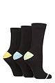 Women's 3 Pair Glenmuir Contrast Heel and Toe Bamboo Socks - Black Lime / Blue