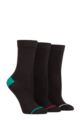 Ladies 3 Pair Glenmuir Contrast Heel and Toe Bamboo Socks - Black Grey / Burgundy / Green
