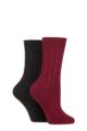 Ladies 2 Pair Glenmuir Cashmere Socks - Ruby / Grey
