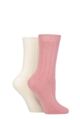 Ladies 2 Pair Glenmuir Cashmere Socks - Pink / Snow