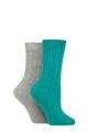 Ladies 2 Pair Glenmuir Cashmere Socks - Teal / Light Grey