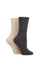 Ladies 2 Pair Glenmuir Cashmere Socks - Charcoal / Sand