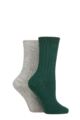 Ladies 2 Pair Glenmuir Cashmere Socks - Green / Light Grey