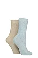 Women's 2 Pair Glenmuir Cotton, Merino Wool and Silk Socks - Blue / Beige