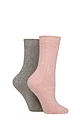 Women's 2 Pair Glenmuir Cotton, Merino Wool and Silk Socks - Pink / Grey