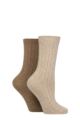 Women's 2 Pair Glenmuir Cotton, Merino Wool and Silk Socks - Cream / Brown