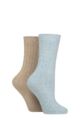 Women's 2 Pair Glenmuir Cotton, Merino Wool and Silk Socks - Blue / Stone