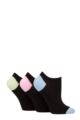 Ladies 3 Pair Glenmuir Plain and Patterned Bamboo Secret Socks - Black Blue / Pink / Mint