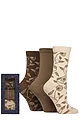 Women's 3 Pair Glenmuir Bamboo Patterned Socks in Christmas Gift Box - Beige / Brown Floral