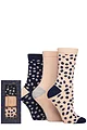 Women's 3 Pair Glenmuir Bamboo Patterned Socks in Christmas Gift Box - Pink / Navy Animal Print