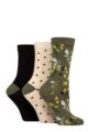 Women's 3 Pair Glenmuir Patterned Bamboo Socks with Christmas Gift Tag - Woodland Green