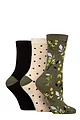 Women's 3 Pair Glenmuir Patterned Bamboo Socks with Christmas Gift Tag - Woodland Green