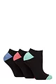 Women's 3 Pair Glenmuir Cushion Bamboo Sports Trainer Socks - Black / Green / Red / Blue