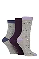 Women's 3 Pair Glenmuir Patterned Bamboo Socks - Flower Trail Grey