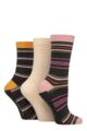 Women's 3 Pair Glenmuir Patterned Bamboo Socks - Stripes Charcoal