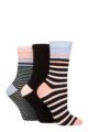 Ladies 3 Pair Glenmuir Patterned Bamboo Socks - Stripe Black