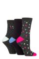 Ladies 3 Pair Glenmuir Patterned Bamboo Socks - Flowers Charcoal