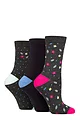 Women's 3 Pair Glenmuir Patterned Bamboo Socks - Flowers Charcoal