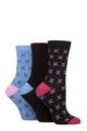 Ladies 3 Pair Glenmuir Patterned Bamboo Socks - Cross Black