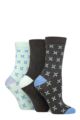 Ladies 3 Pair Glenmuir Patterned Bamboo Socks - Cross Charcoal