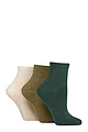 Women's 3 Pair Glenmuir Bamboo Cropped Socks - Ribbed Green /  Khaki / Cream