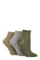 Women's 3 Pair Glenmuir Bamboo Cropped Socks - Textured Khaki / Grey / Beige