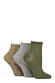 Women's 3 Pair Glenmuir Bamboo Cropped Socks - Textured Khaki / Grey / Beige