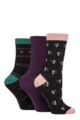 Women's 3 Pair Glenmuir Patterned Bamboo Socks - Blossom Black