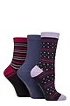 Women's 3 Pair Glenmuir Patterned Bamboo Socks - Spot / Stripe Navy