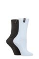 Ladies 2 Pair Glenmuir Light Cushioned Bamboo Boot Socks - Light Blue / Charcoal