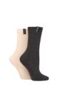Ladies 2 Pair Glenmuir Light Cushioned Bamboo Boot Socks - Charcoal / Light Pink