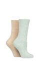 Women's 2 Pair Glenmuir Chenille Cosy Lounge Socks - Blue / Beige