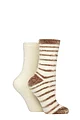 Women's 2 Pair Glenmuir Chenille Cosy Lounge Socks - Brown / Cream